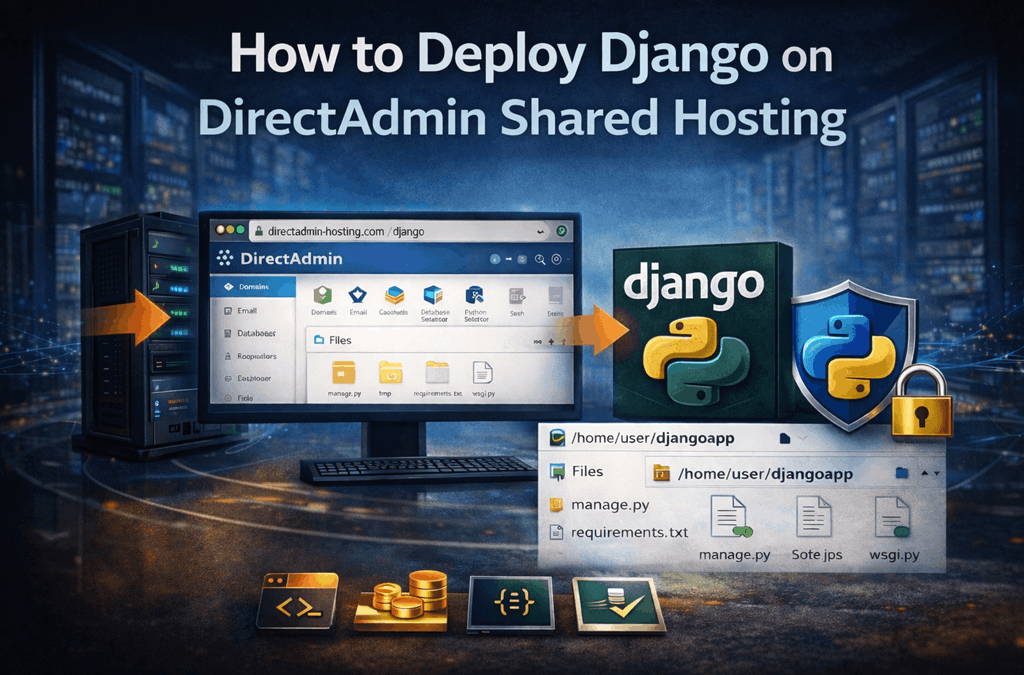 Deploy Django on DirectAdmin shared hosting step by step including upload project create python app install dependencies and configure domain
