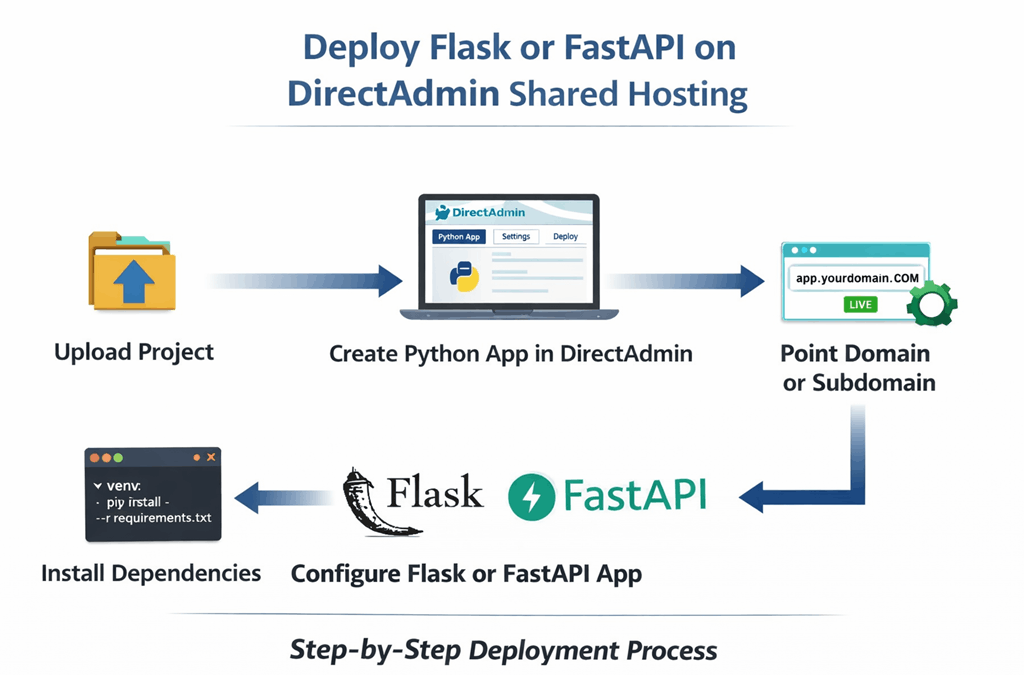 How to deploy Flask or FastAPI on DirectAdmin shared hosting step by step